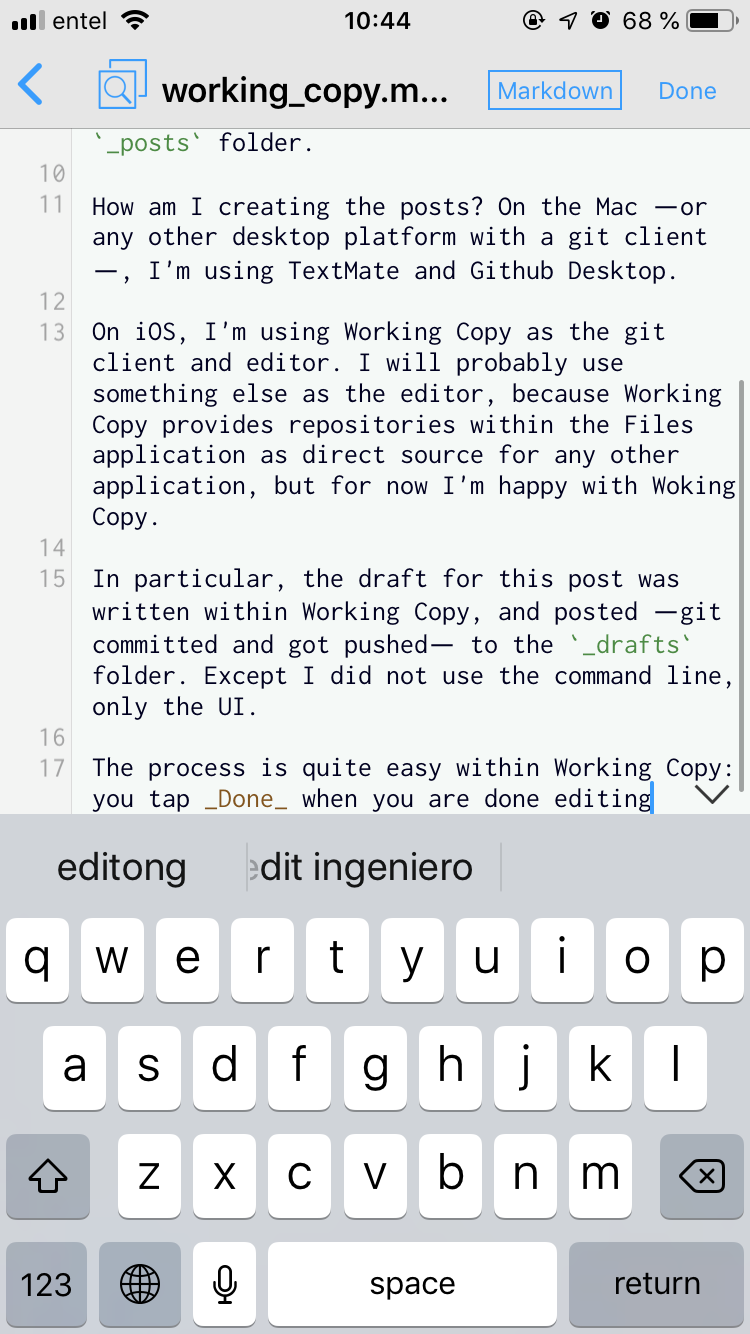 Editing text in Working Copy Wc 01 Editing