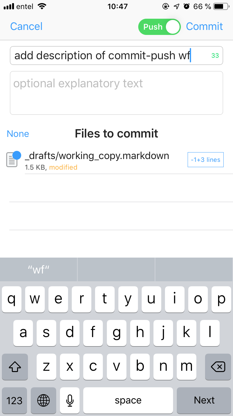 Committing and pushing changes in Working Copy Wc 04 Commit Push
